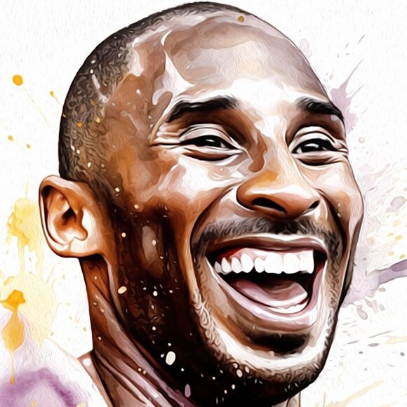 8x10 Kobe Bryant Smiling Portrait Wall Art Watercolor Oil Painting Print - Picture 3 of 4